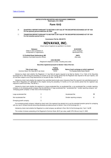 Thumbnail Novavax 10-Q Quarterly Report FY2020 