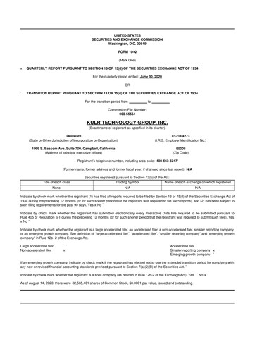 Miniature KULR Technology Group 10-Q Rapport trimestriel 2020 