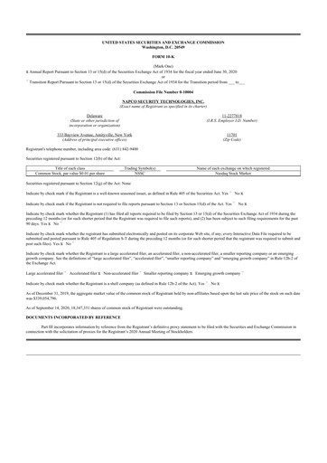 Thumbnail NAPCO Security Technologies 10-K Annual Report 2020