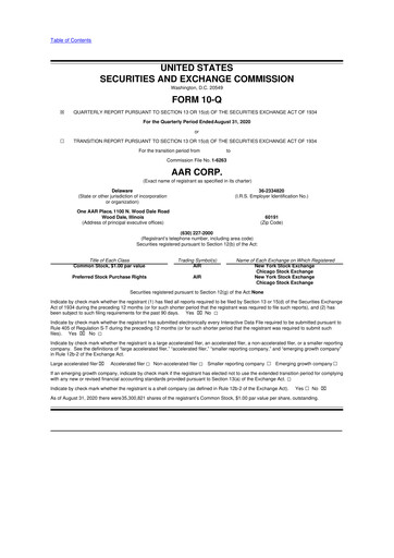 Thumbnail AAR 10-Q Quarterly Report FY2021 