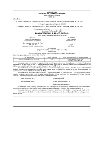 Vorschaubild BrainStorm Cell Therapeutics 10-Q Quartalsbericht 2020 