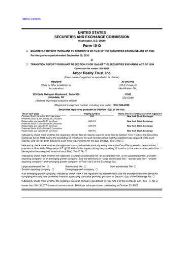 Thumbnail Arbor Realty Trust
 10-Q Quarterly Report FY2020 
