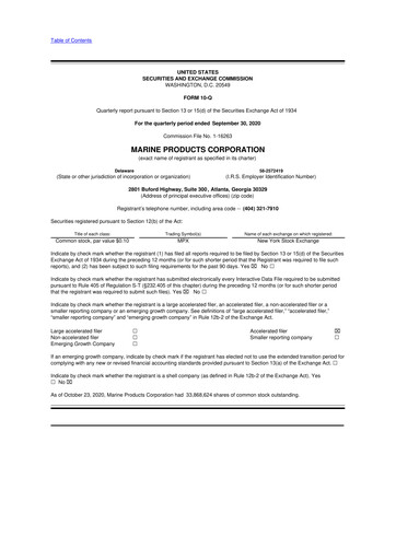 Thumbnail Marine Products Corporation 10-Q Quarterly Report FY 