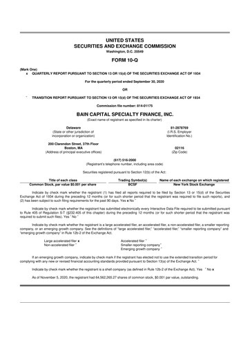 Vorschaubild Bain Capital Specialty Finance
 10-Q Quartalsbericht  