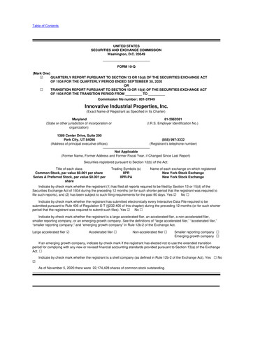 Thumbnail Innovative Industrial Properties
 10-Q Quarterly Report FY2020 