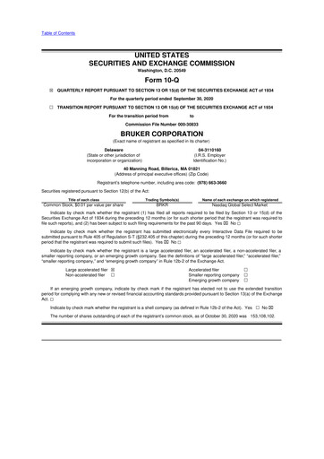 Thumbnail Bruker 10-Q Quarterly Report FY2020 