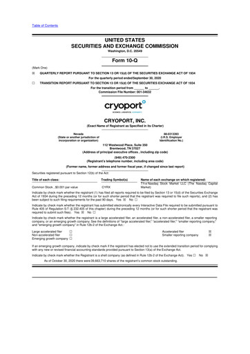 Thumbnail CryoPort 10-Q Quarterly Report FY2020 