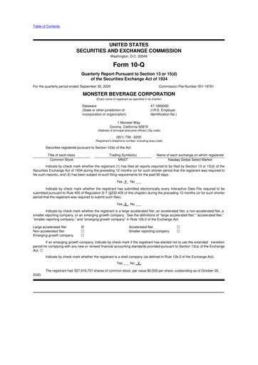 Thumbnail Monster Beverage 10-Q Quarterly Report FY2020 