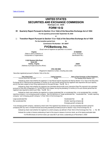 Thumbnail FVCBankcorp 10-Q Quarterly Report FY2020 