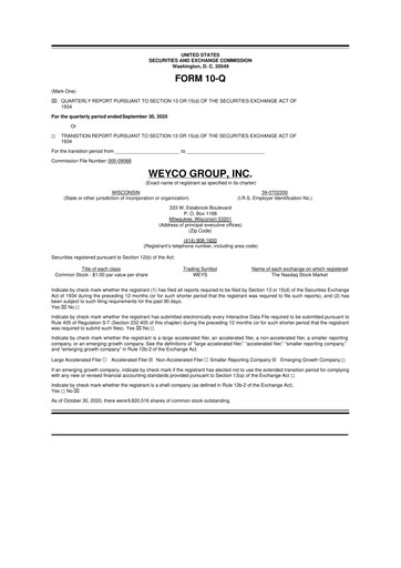 Thumbnail Weyco Group 10-Q Quarterly Report FY2020 