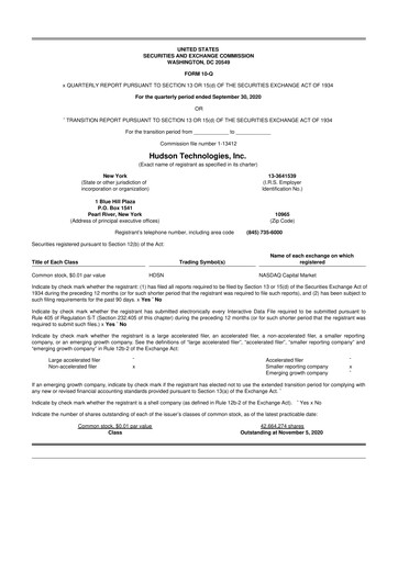Thumbnail Hudson Technologies 10-Q Quarterly Report FY 