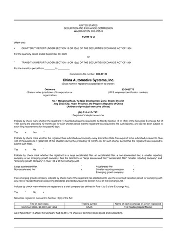 Thumbnail China Automotive Systems 10-Q Quarterly Report FY2020 