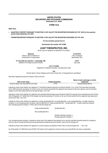 Thumbnail Leap Therapeutics
 10-Q Quarterly Report FY2020 Q3