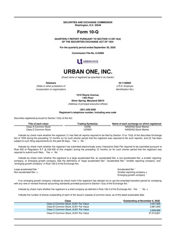 Miniature Urban One
 10-Q Rapport trimestriel 2020 