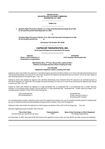 Thumbnail Capricor Therapeutics
 10-Q Quarterly Report FY 