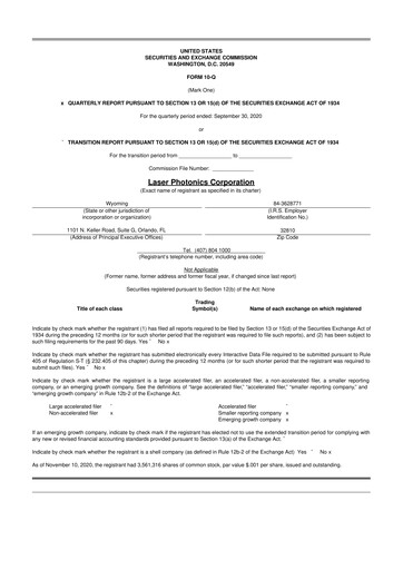Miniature Laser Photonics 10-Q Rapport trimestriel 2020 