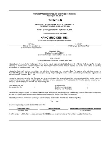 Thumbnail NanoViricides 10-Q Quarterly Report FY2020 