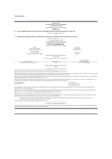 Thumbnail ESCO Technologies
 10-K Annual Report 2020