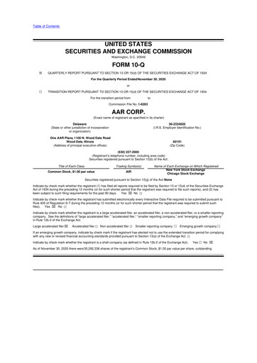 Thumbnail AAR 10-Q Quarterly Report FY2021 
