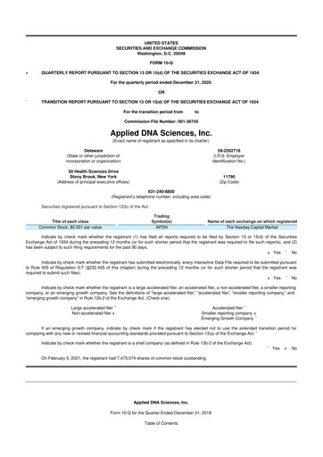 Miniature Applied DNA Sciences
 10-Q Rapport trimestriel 2021 