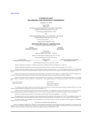 Thumbnail Monster Beverage 10-K Annual Report 2020