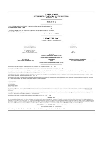 Miniature Lipocine 10-K Rapport annuel 2020