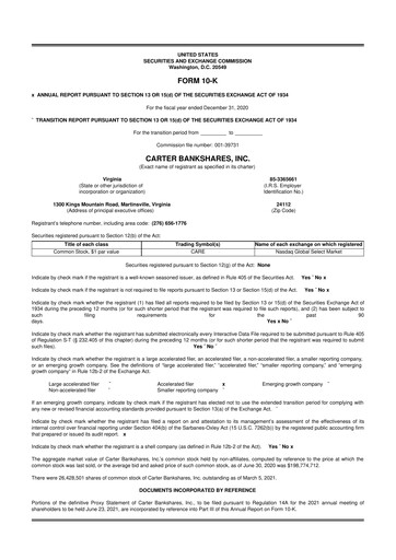 Thumbnail Carter Bankshares 10-K Annual Report 