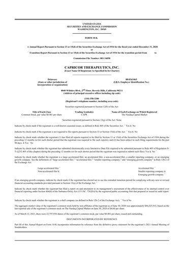 Thumbnail Capricor Therapeutics
 10-K Annual Report 2020