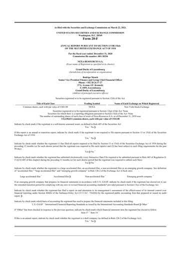 Thumbnail Nexa Resources 20-F Annual Report 2020