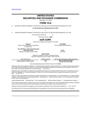 Thumbnail AAR 10-Q Quarterly Report FY2021 