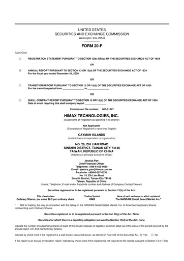 Miniature Himax Technologies 20-F Rapport annuel 2020