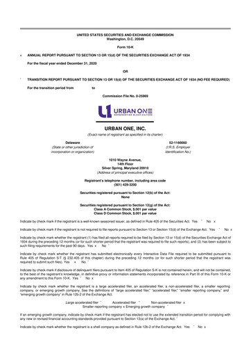 Thumbnail Urban One
 10-K Annual Report 2020