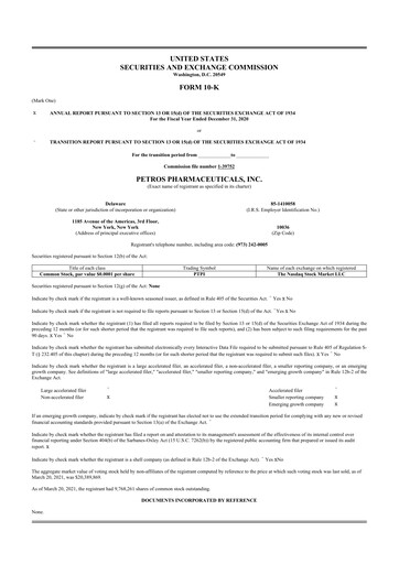 Vorschaubild Petros Pharmaceuticals 10-K Jahresbericht 
