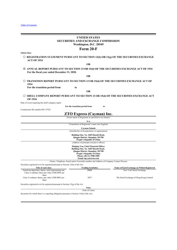 Thumbnail ZTO Express
 20-F Annual Report 2020