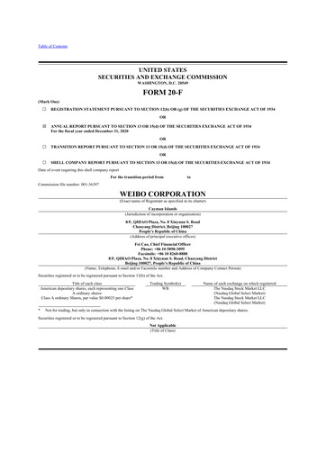 Thumbnail Weibo 20-F Annual Report 2020