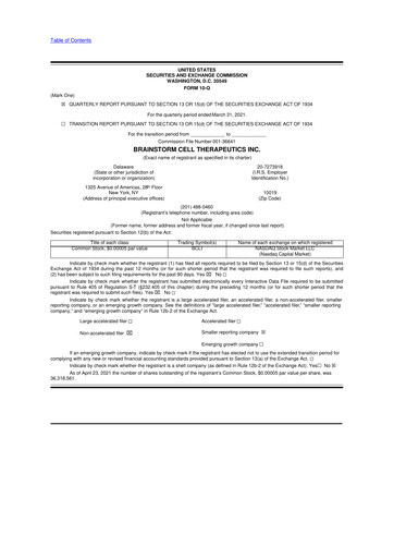 Vorschaubild BrainStorm Cell Therapeutics 10-Q Quartalsbericht 2021 