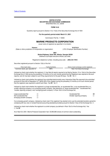 Thumbnail Marine Products Corporation 10-Q Quarterly Report FY 