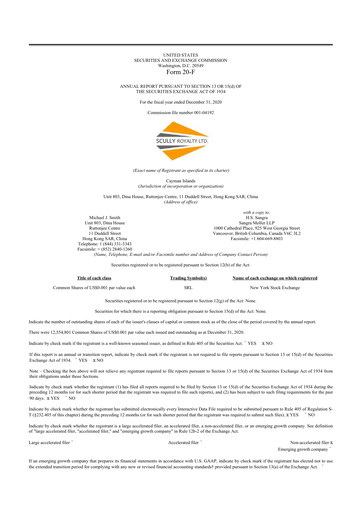 Thumbnail Scully Royalty 20-F Annual Report 2020