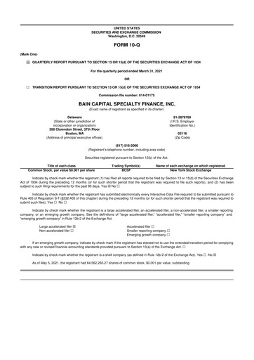 Vorschaubild Bain Capital Specialty Finance
 10-Q Quartalsbericht  