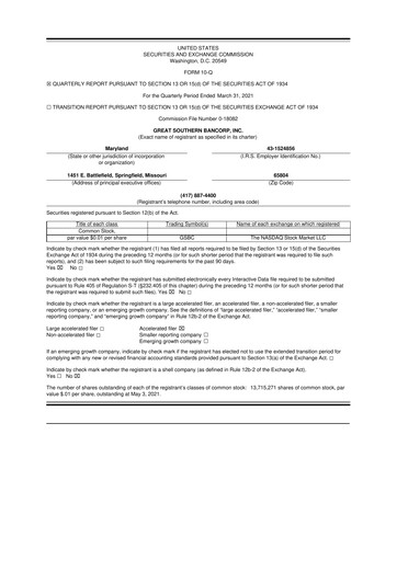 Miniature Great Southern Bancorp 10-Q Rapport trimestriel 2021 