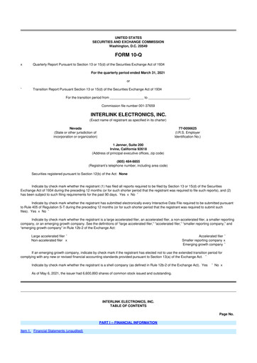 Thumbnail Interlink Electronics 10-Q Quarterly Report FY 