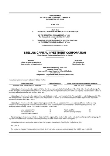 Thumbnail Stellus Capital Investment Corporation 10-Q Quarterly Report FY 