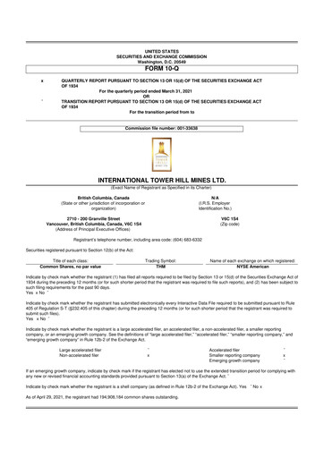 Thumbnail International Tower Hill Mines 10-Q Quarterly Report FY2021 