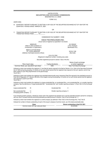 Thumbnail ESCO Technologies
 10-Q Quarterly Report FY2021 