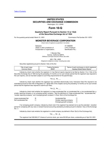 Thumbnail Monster Beverage 10-Q Quarterly Report FY2021 