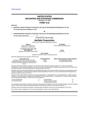 Vorschaubild AerSale 10-Q Quartalsbericht 2021 