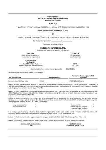 Thumbnail Hudson Technologies 10-Q Quarterly Report FY 