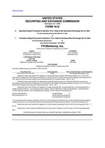 Thumbnail FVCBankcorp 10-Q Quarterly Report FY2021 