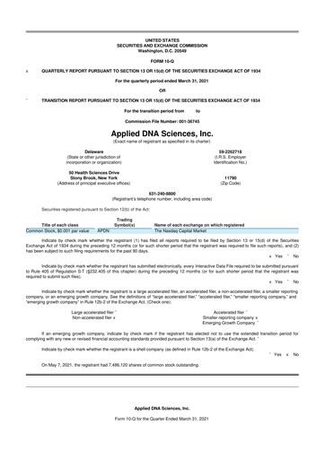Miniature Applied DNA Sciences
 10-Q Rapport trimestriel 2021 