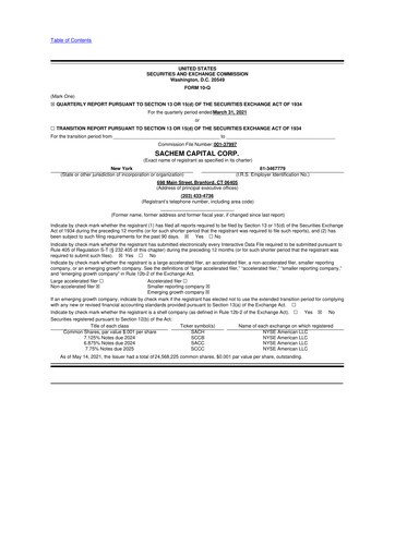 Thumbnail Sachem Capital
 10-Q Quarterly Report FY 